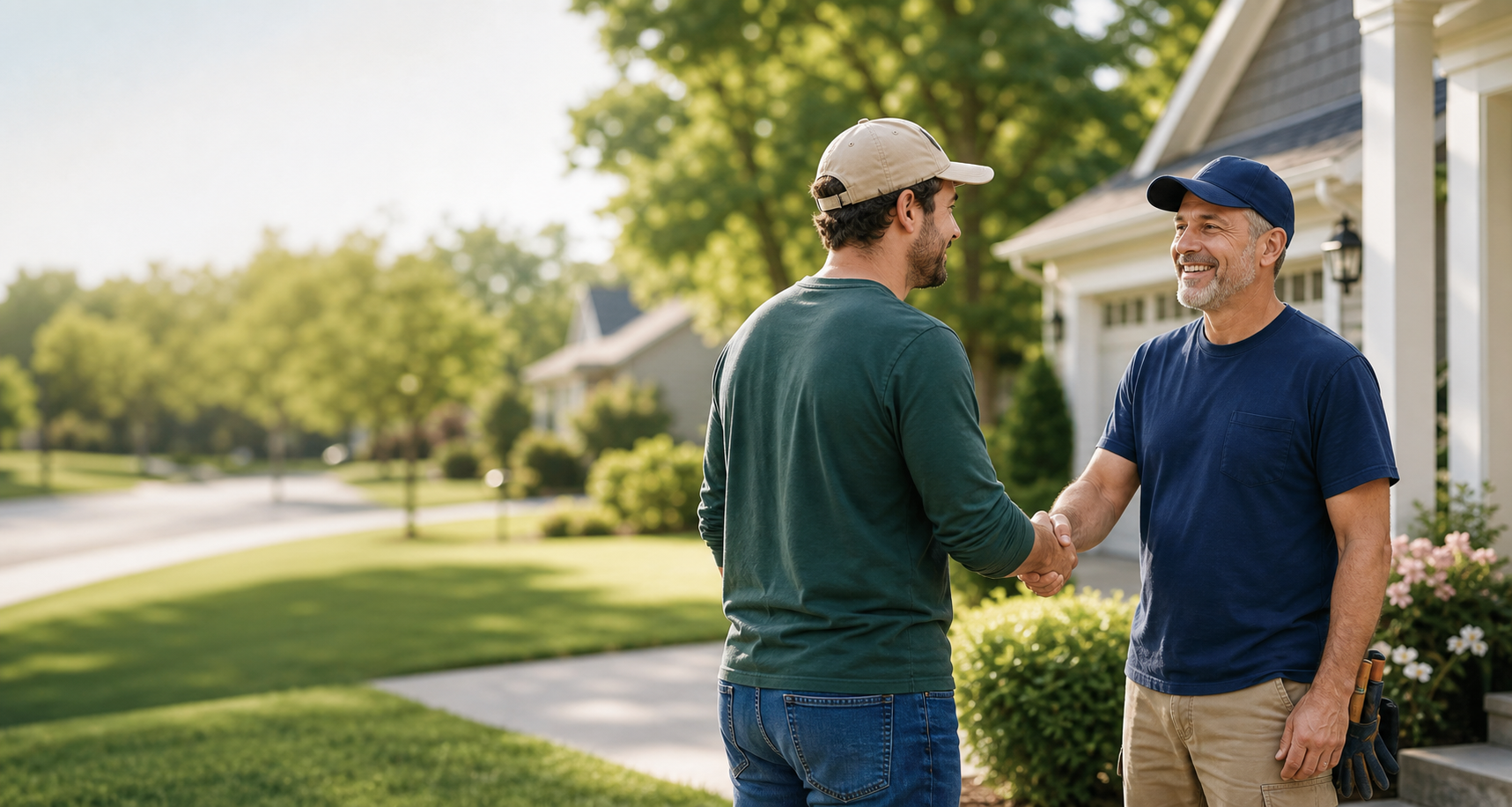 Two local people making a direct deal in a neighborhood.